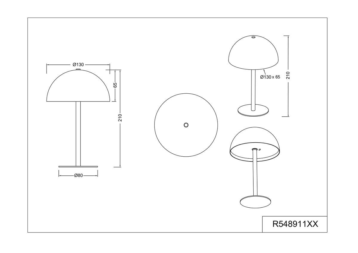 Lampa stołowa Munoz w kolorze kawowym, z okrągłym kloszem o średnicy 130 mm i wysokości 65 mm, na smukłej podstawie o średnicy 80 mm. Wysokość całkowita wynosi 210 mm. Przeznaczona do zastosowania z jedną diodą LED o mocy 1,3 W.