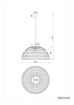 Lampa wisząca Paulette w kolorze czarnym z brązowym wykończeniem, o średnicy 60 cm i wysokości 25 cm. Posiada geometryczny, ażurowy klosz. Zawieszona na cienkim przewodzie, z mocowaniem sufitowym o średnicy 10 cm.