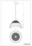 Lampa wisząca Sandrine z mocowaniem na żarówkę E27, w kolorze czarnym i naturalnym. Kształt klosza przypomina półkulę o średnicy 480 mm, z widocznymi detalami konstrukcyjnymi. Wysokość całkowita wynosi 1500 mm, z zawieszeniem na cienkim przewodzie.