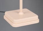 Lampa stołowa zewnętrzna Fernandez w piaskowym kolorze, z kwadratową podstawą i prostym, cylindrycznym słupkiem. Widoczne jest złącze kablowe. Idealna do oświetlenia przestrzeni na zewnątrz.