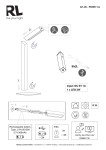 Lampa stołowa bezprzewodowa Skip w kolorze czarnym, wykonana z materiału teksturowanego. Posiada jedną diodę LED o mocy 2W. Ujęcie z boku, prezentujące prostokątny kształt lampy. Widoczne oznaczenia dotyczące zasilania i funkcji dotykowej.