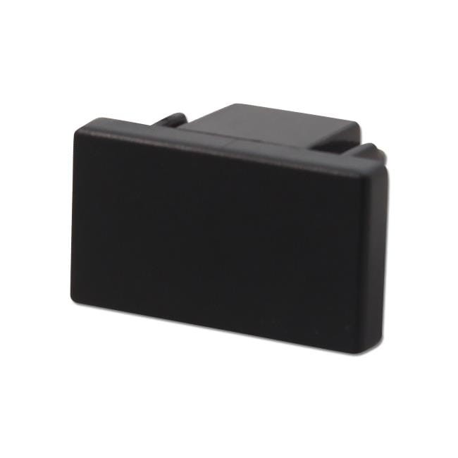 Czarna końcówka do szynoprzewodu HQ 1-fazowego o długości 150 cm, prostokątna, z wyraźnymi krawędziami, widoczna z boku, przeznaczona do zamykania szyny.