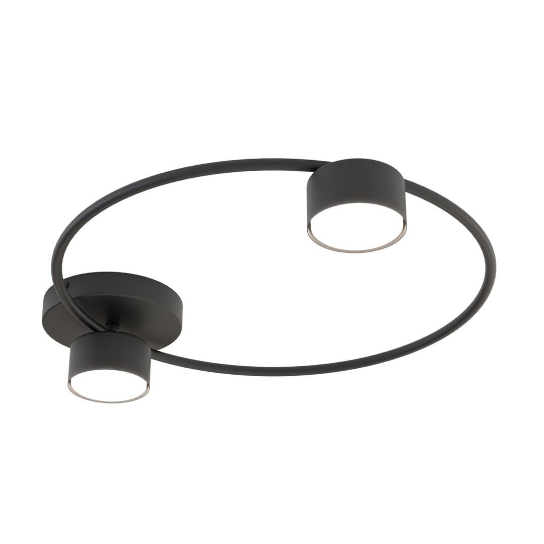 Lampa sufitowa Lucio 2xGX53 w kolorze czarnym, z dwoma cylindrycznymi kloszami umieszczonymi na okrągłej podstawie. Ujęcie frontalne, ukazujące minimalistyczny design i nowoczesną formę. Idealna do nowoczesnych wnętrz.