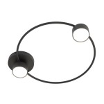 Lampa sufitowa Lucio w czarnym kolorze, z dwoma źródłami światła GX53. Okrągła konstrukcja z metalowym ramieniem, z lampami umieszczonymi na końcach. Ujęcie z góry, pokazujące całość lampy w minimalistycznym stylu.