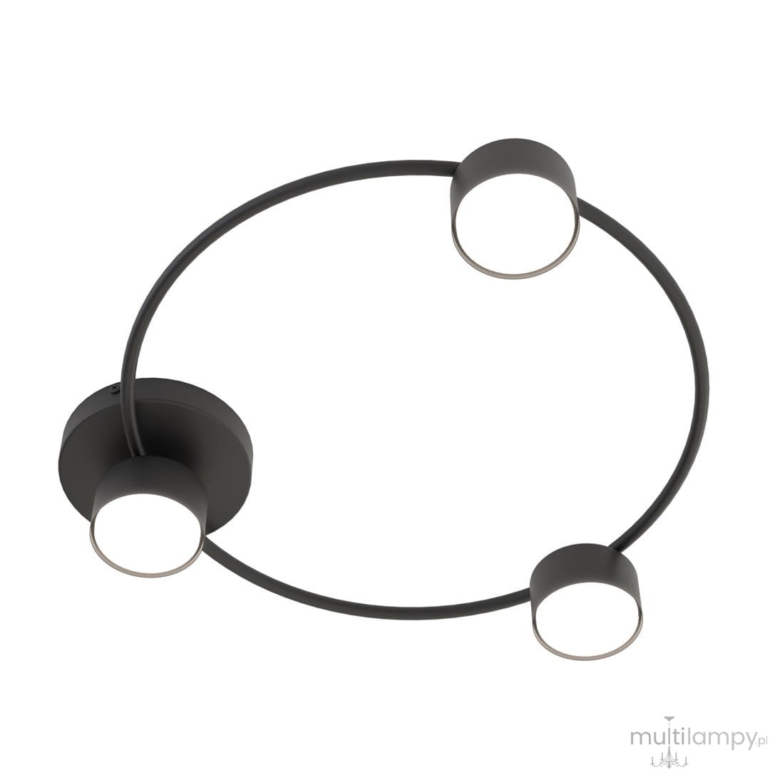 Lampa sufitowa Lucio w kolorze czarnym z trzema źródłami światła GX53. Posiada okrągłą podstawę oraz trzy lekko zakrzywione ramiona, na końcach których znajdują się oprawy. Całość utrzymana w minimalistycznym stylu.