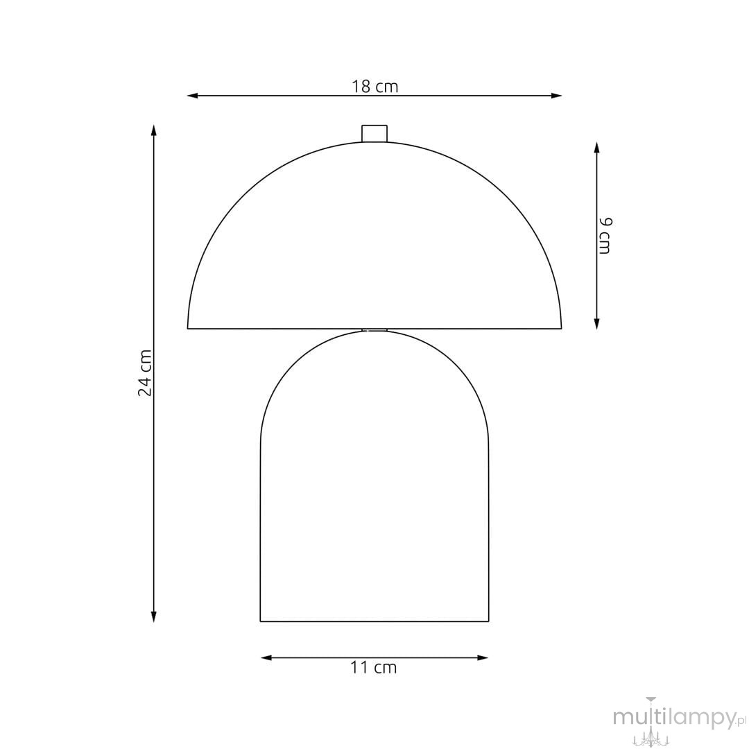 Lampa stołowa Mush w kolorze czarnym, z kloszem w kształcie półkuli, o wymiarach 24 cm wysokości i 18 cm średnicy. Posiada podstawę o wymiarach 11 cm szerokości i 9 cm wysokości, przeznaczona na dwie żarówki G9.