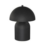 Lampa stołowa Mush w kolorze czarnym, o okrągłym kloszu i cylindrycznej podstawie. Ujęcie frontalne, produkt ma matową powierzchnię. Przeznaczona do dwóch żarówek G9. Tło białe, co podkreśla elegancki design lampy.