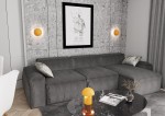 Pomarańczowa lampa stołowa Mush 2xG9, o zaokrąglonym kształcie, umieszczona na czarnym, marmurowym stole. Lampa wyróżnia się prostym designem, z płaską podstawą i kloszem w kształcie grzyba.