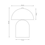 Lampa stołowa Mush w kolorze pomarańczowym, z kloszem w kształcie półkuli, wymiarach 18 cm szerokości, 24 cm wysokości i 11 cm głębokości. Ustawiona w pozycji stojącej, z dwoma gniazdami G9. Prosta linia i nowoczesny design.