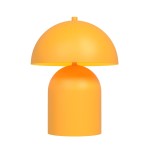 Lampa stołowa Mush w kolorze pomarańczowym, z charakterystycznym kloszem w kształcie półkuli na cylindrycznej podstawie. Produkt z dwoma gniazdami G9, umieszczony w pozycji stojącej, na jednolitym tle.