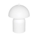Lampa stołowa Mush w kolorze białym, z dwoma oprawami G9. Ma zaokrągloną, kopułowatą głowicę i cylindryczną podstawę. Ujęcie frontalne, na jednolitym tle. Idealna do nowoczesnych wnętrz.