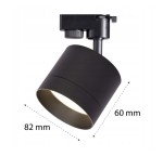 Reflektor spot GX53 w kolorze czarnym, montowany na szynie 1-fazowej. Cylindryczny kształt o średnicy 60 mm i wysokości 82 mm. Wyposażony w regulację kąta nachylenia, emitujący jasne światło. Prosty design, idealny do nowoczesnych wnętrz.