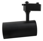 Reflektor spot LED Piko, moc 10W, barwa światła 4000K, w kolorze czarnym, przeznaczony do montażu na szynie 1-fazowej. Ujęcie frontalne, widoczna cylindryczna obudowa oraz elementy mocujące.