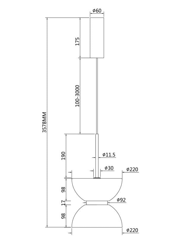 Czarna lampa wisząca LED Kyoto o mocy 11W, z metalowym kloszem w kształcie kulistym. Wysokość regulowana od 100 do 300 cm, średnica klosza 22 cm, górna część o średnicy 6 cm. Idealna do nowoczesnych wnętrz.