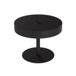 Czarna lampa stołowa Nemo 2xG9 z okrągłym, płaskim kloszem i cylindrycznym stelażem. Produkt prezentowany frontalnie, na stabilnej, okrągłej podstawie. Minimalistyczny design, matowa powierzchnia.
