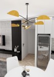 Lampa sufitowa Lotus z sześcioma oprawami E14, w kolorze czarnym i pomarańczowym. Posiada stylowe, półkoliste klosze w pomarańczowym odcieniu, umieszczone na czarnych ramionach. Zawieszona w nowoczesnym wnętrzu, nad okrągłym stołem.