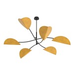 Lampa sufitowa Lotus z sześcioma kloszami E14 w kształcie półserca, czarna podstawa z metalowymi, pomarańczowymi akcentami. Produkt zwisający, z asymetrycznym układem kloszy, na jednolitym tle.