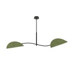 Lampa sufitowa Lotus 2xE14 w kolorze czarnym i zielonym, z dwoma półokrągłymi kloszami, zawieszona na cienkim czarnym przewodzie. Klasyczny design z nowoczesnym akcentem, idealna do różnych aranżacji wnętrz.
