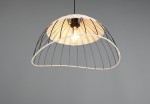 Lampa wisząca Sandrine 1xE27 w kolorze czarnym i naturalnym. Okrągły klosz z metalowej siatki i plecionki, z widoczną żarówką. Ujęcie z dołu, ukazujące detal konstrukcji i teksturę materiału.