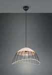 Lampa wisząca Sandrine 1xE27 w kolorze czarnym z naturalnym kloszem. Klosz o kształcie półkuli z metalowymi prętami, zawieszony na czarnym przewodzie. Lampa wisi w centralnym punkcie na tle szarej ściany.
