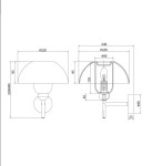 Kinkiet Memory 1xE14 w kolorze czarnym. Okrągła podstawa z kulą, klosz w kształcie półkuli o średnicy 220 mm. Wysokość całkowita 245 mm, głębokość 80 mm. W zestawie miejsce na żarówkę E14, widoczny detal mocowania.
