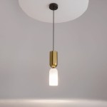 Lampa wisząca Memory 1xE14 w kolorze złotym, z metalowym trzonem i szklanym kloszem. Zawieszona na czarnym przewodzie, z okrągłym, białym sufitem. Prosty, elegancki design, idealna do nowoczesnych wnętrz.