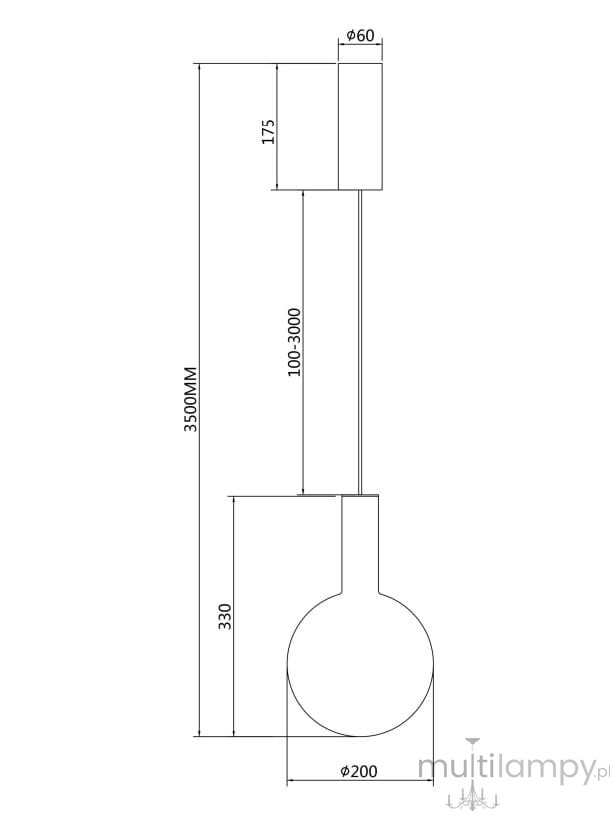 Lampa wisząca Nebula D20 z jedną diodą LED 4W w białym kolorze. Okrągły klosz o średnicy 200 mm zawieszony na regulowanym przewodzie, z mocowaniem o średnicy 60 mm. Wysokość całkowita 3500 mm, możliwość regulacji od 100 do 3000 mm.