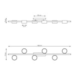 Lampa sufitowa Bet w kolorze czarnym, z sześcioma źródłami światła GX53. Prosty, nowoczesny design z okrągłymi kloszami, zamontowana na płaskiej, długiej podstawie. Wymiary: długość 100 cm, szerokość 20 cm, wysokość 19 cm.