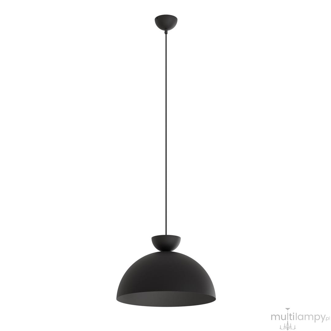 Lampa wisząca Lunaro L w kolorze czarnym, z okrągłym kloszem w kształcie półkuli. Wisi na cienkim przewodzie, zakończona prostą podsufitką. Przeznaczona do żarówki GX53, idealna do nowoczesnych wnętrz.