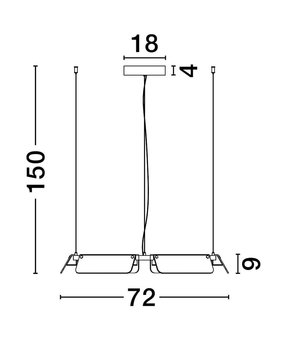 Lampa wisząca Roca z 6 diodami LED o mocy 39W, w kolorze czarnym z złotymi akcentami. Produkt ma prostokątny, płaski klosz o wymiarach 72x18 cm, zawieszony na dwóch linkach. Całkowita długość wynosi 150 cm.