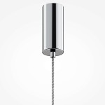 Lampa wisząca LED Ordo H58 o mocy 8W w chromowanej obudowie. Widok z góry, ukazujący cylindryczny klosz oraz zawieszenie na cienkim, metalowym sznurku. Tło białe, co podkreśla błyszczący materiał.