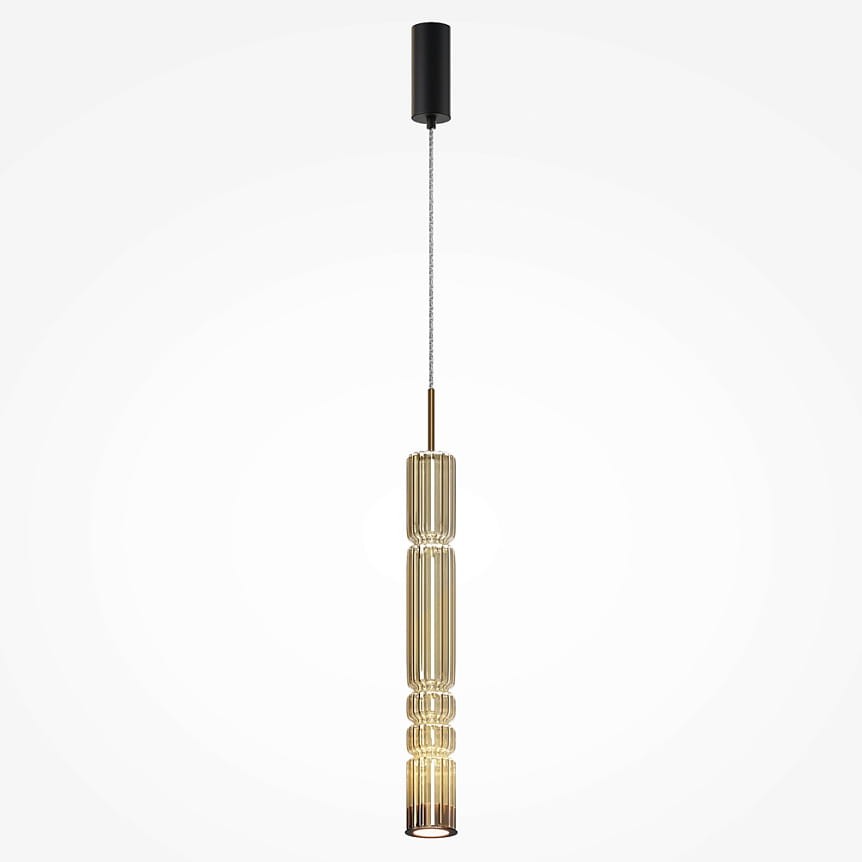 Lampa wisząca Ordo H58 LED o mocy 8W w kolorze czarnym i koniakowym. Wyposażona w przezroczysty klosz o cylindrycznym kształcie, zawieszona na metalowym łańcuszku, z czarnym uchwytem mocującym. Idealna do nowoczesnych wnętrz.