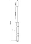 Lampa wisząca LED Ordo H58 o mocy 8W, w kolorze czarnym z koniakowym detalem. Okrągła podsufitka o średnicy 60 mm, dekoracyjny element o średnicy 80 mm, wysokość całkowita 3840 mm. Ujęcie z boku, przedstawiające wymiary i kształt lampy.
