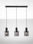 Lampa wisząca Oran 3xE27 w kolorze czarnym z trzema kloszami w odcieniu szaro-przezroczystym. Klasyczna konstrukcja z metalowym mocowaniem, zawieszona na cienkich linkach. Idealna do nowoczesnych wnętrz.