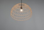 Lampa wisząca Paulette w kolorze czarnym i brązowym, z kloszem z plecionki o okrągłym kształcie. Widoczna żarówka E27 wewnątrz. Klosz zawieszony na czarnym przewodzie, na jednolitym szarym tle.