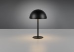 Lampa stołowa Munoz w kolorze czarnym z metalowym kloszem, stojąca na okrągłej podstawie. Wyposażona w 1 żarówkę LED o mocy 1,3W, z delikatnym podświetleniem wokół podstawy. Ujęcie frontalne na gładkim tle.