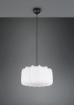 Lampa wisząca Madeline D40 w kolorze czarnym i białym, z kloszem o falistej fakturze, zawieszona na cienkim przewodzie. Klosz ma okrągły kształt, a mocowanie sufitowe jest czarne. Produkt prezentowany na jednolitym tle.