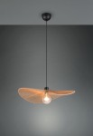 Lampa wisząca Laurine z czarnym zawieszeniem i brązowym kloszem w kształcie fali, z widoczną żarówką E27. Produkt zawieszony na cienkim, czarnym przewodzie, na jednolitym, ciemnym tle.