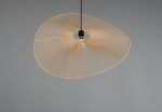 Czarna lampa wisząca Laurine z brązowym abażurem, zbudowana z cienkich, promienistych włókien. Ujęcie z dołu, pokazujące okrągły kształt i centralne mocowanie. Idealna do nowoczesnych wnętrz jako element dekoracyjny.