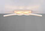 Lampa sufitowa Ginko w kolorze piaskowym z jednym źródłem światła LED o mocy 18W. Ma nowoczesny, falisty kształt oraz prostokątną podstawę. Ujęcie frontalne, zawieszona pod sufitem, na jednolitym tle.
