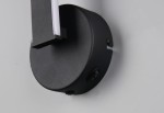 Kinkiet Ginko 1xLED/11W w kolorze czarnym, z okrągłą podstawą i prostokątnym ramieniem. Widoczny przycisk włącznika oraz minimalistyczny design. Ujęcie z boku, na jednolitym tle.