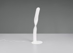 Lampa stołowa Ginko w białym kolorze, wykonana z tworzywa, z charakterystycznym, spiralnym kształtem. Stoi na okrągłej podstawie, z widocznym przewodem zasilającym. Idealna do nowoczesnych aranżacji wnętrz.