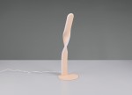 Lampa stołowa Ginko w kolorze piaskowym z jedną żarówką LED 10W. Ma nowoczesny, smukły kształt z lekko skręconą podstawą, ustawiona na płaskiej powierzchni, z widocznym kablem zasilającym. Tło szare, minimalistyczne.