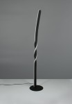 Lampa podłogowa Ginko w kolorze czarnym z jedną żarówką LED 19W, o smukłej, skręconej formie. Ujęcie frontalne, na prostym tle; widoczna podstawa okrągła oraz przewód zasilający.