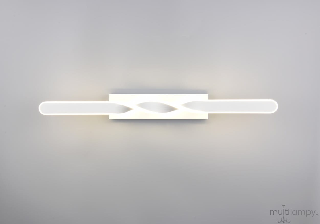 Lampa sufitowa Ginko w kolorze białym, z jednolitą obudową i delikatnym, wygiętym wzorem w centralnej części. Ujęcie frontalne, produkt zamontowany na gładkiej, jasnej powierzchni. Wyposażona w jedną diodę LED o mocy 18W.