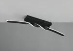 Lampa sufitowa Ginko w kolorze czarnym, z jedną diodą LED o mocy 18W. Posiada falisty kształt, z gładką, matową powierzchnią oraz białym podświetleniem na brzegach. Zainstalowana na prostokątnej podstawie, widok z dołu.