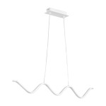 Lampa wisząca LED Zigzag o mocy 13W, w kolorze białym. Posiada falisty kształt, zawieszona na dwóch cienkich linkach z białym, prostokątnym mocowaniem sufitowym. Prosta forma, idealna do nowoczesnych wnętrz.