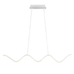Lampa wisząca LED Zigzag o mocy 13W w kolorze białym, z falistym kształtem. Zawieszona na dwóch linkach, z prostokątną podstawą sufitową. Nowoczesny design, idealna do aranżacji wnętrz.