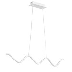Lampa wisząca LED Zigzag o mocy 13W w kolorze białym. Posiada falisty kształt, zawieszona na dwóch białych linkach. Montaż do sufitu za pomocą prostokątnej podstawy w tym samym kolorze. Prosta konstrukcja, idealna do nowoczesnych wnętrz.