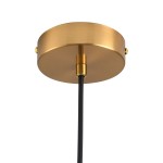 Złota podsufitka lampy wiszącej Pastello z czarnym przewodem, montowana na suficie. Okrągły kształt z matowym wykończeniem, widoczne dwa mocowania. Produkt przeznaczony do użycia z żarówką E27.